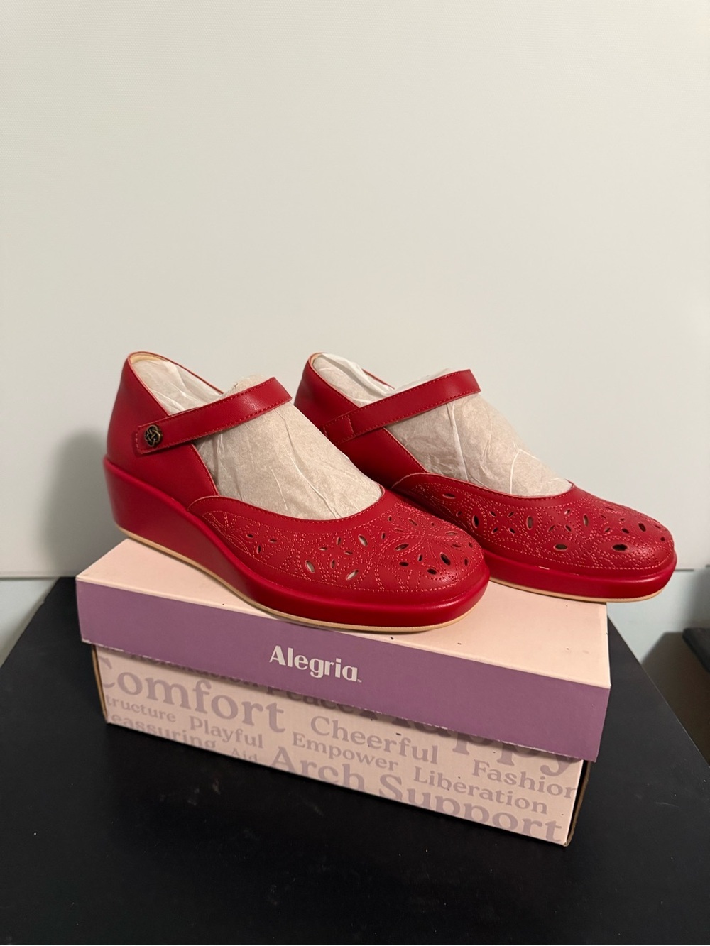 Alegria Red Mary Jane Wedge Clogs with Perforated Detail!! NWB